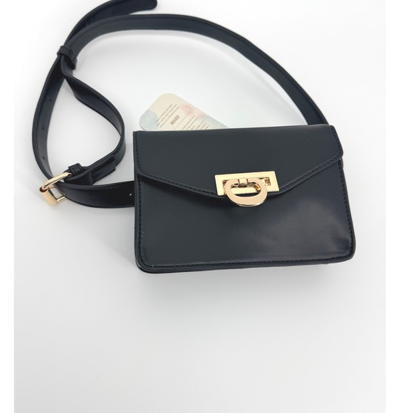 Ecosusi Handbags - ECOSUSI Black Belt Bag‎ Gold Hardware Fanny Pack New
